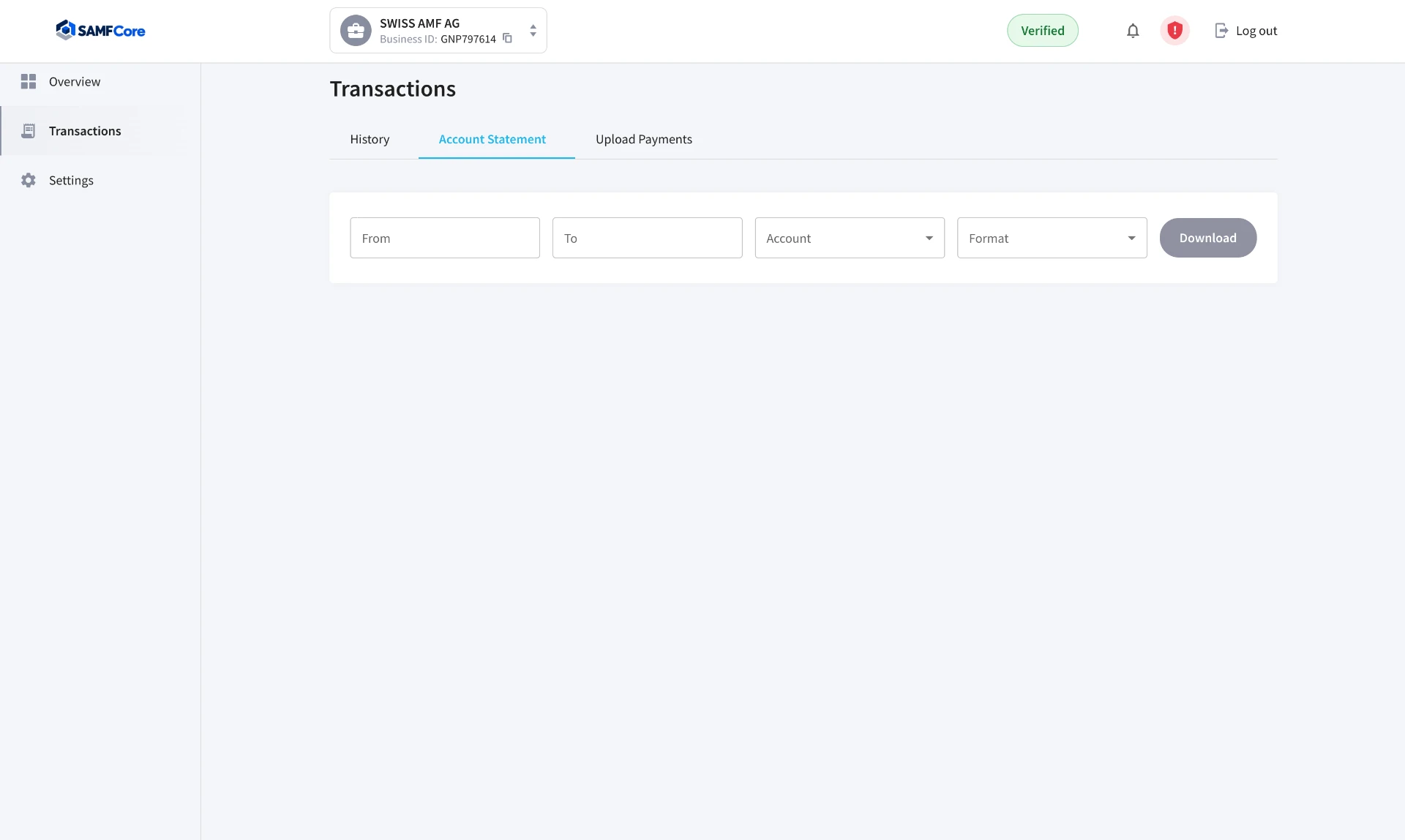 SAMFCore transactions — Account Statement