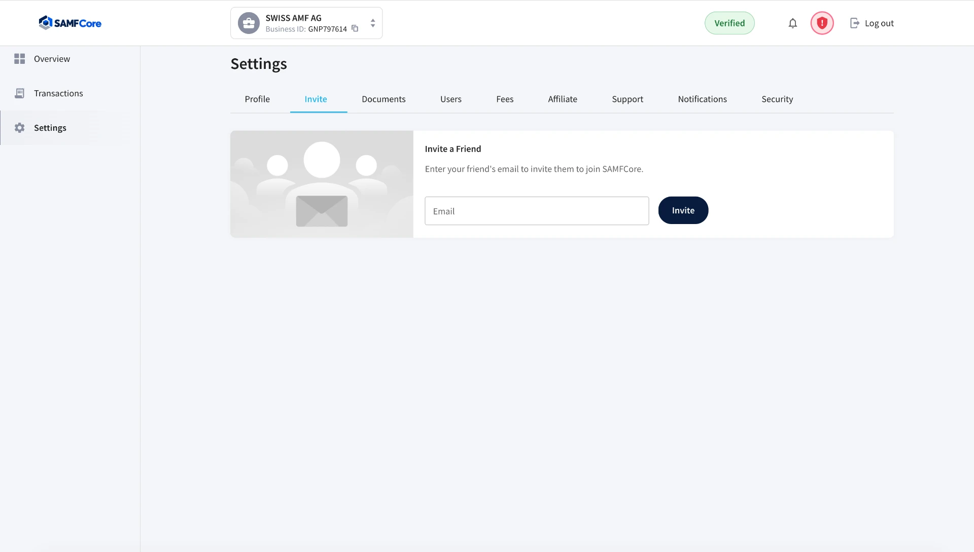 SAMFCore settings — Invite