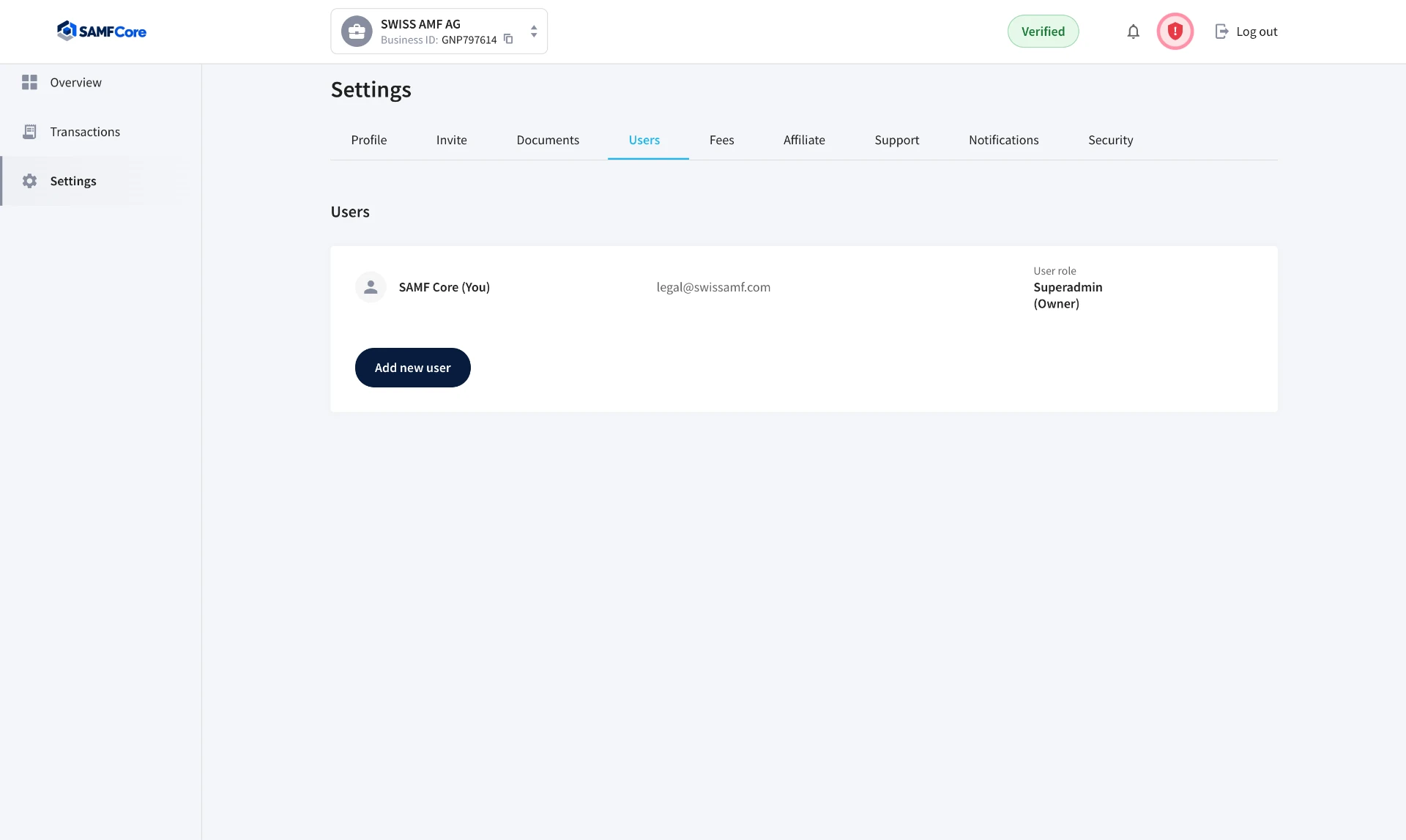 SAMFCore settings — Users